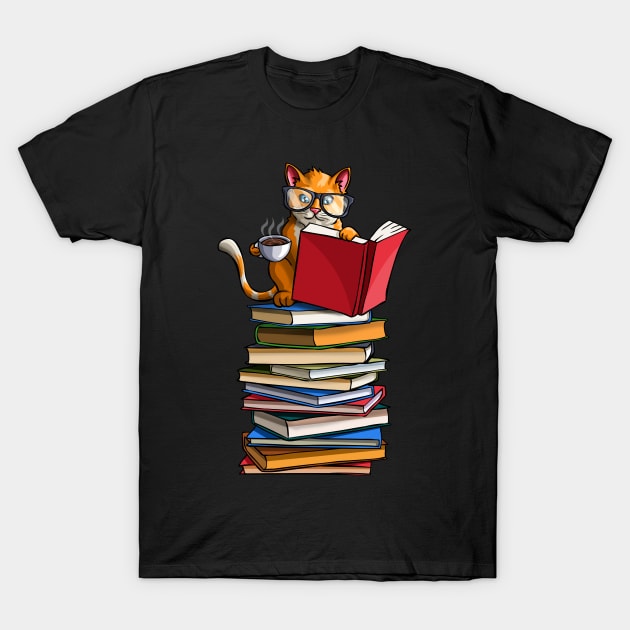 Cute Cats, Books and Tea Funny Bibliophile Kitty Lover Gift T-Shirt by Blink_Imprints10